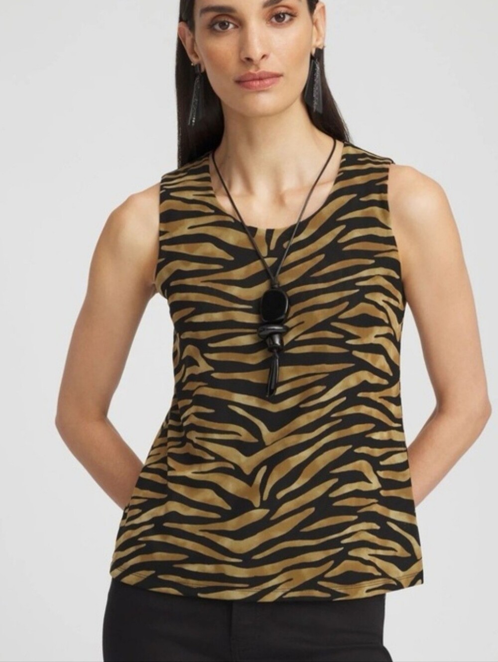 NWT Chico's Tiger Print Mesh‎ Tank SZ3US Large Scoop Neck Color Black/Brown